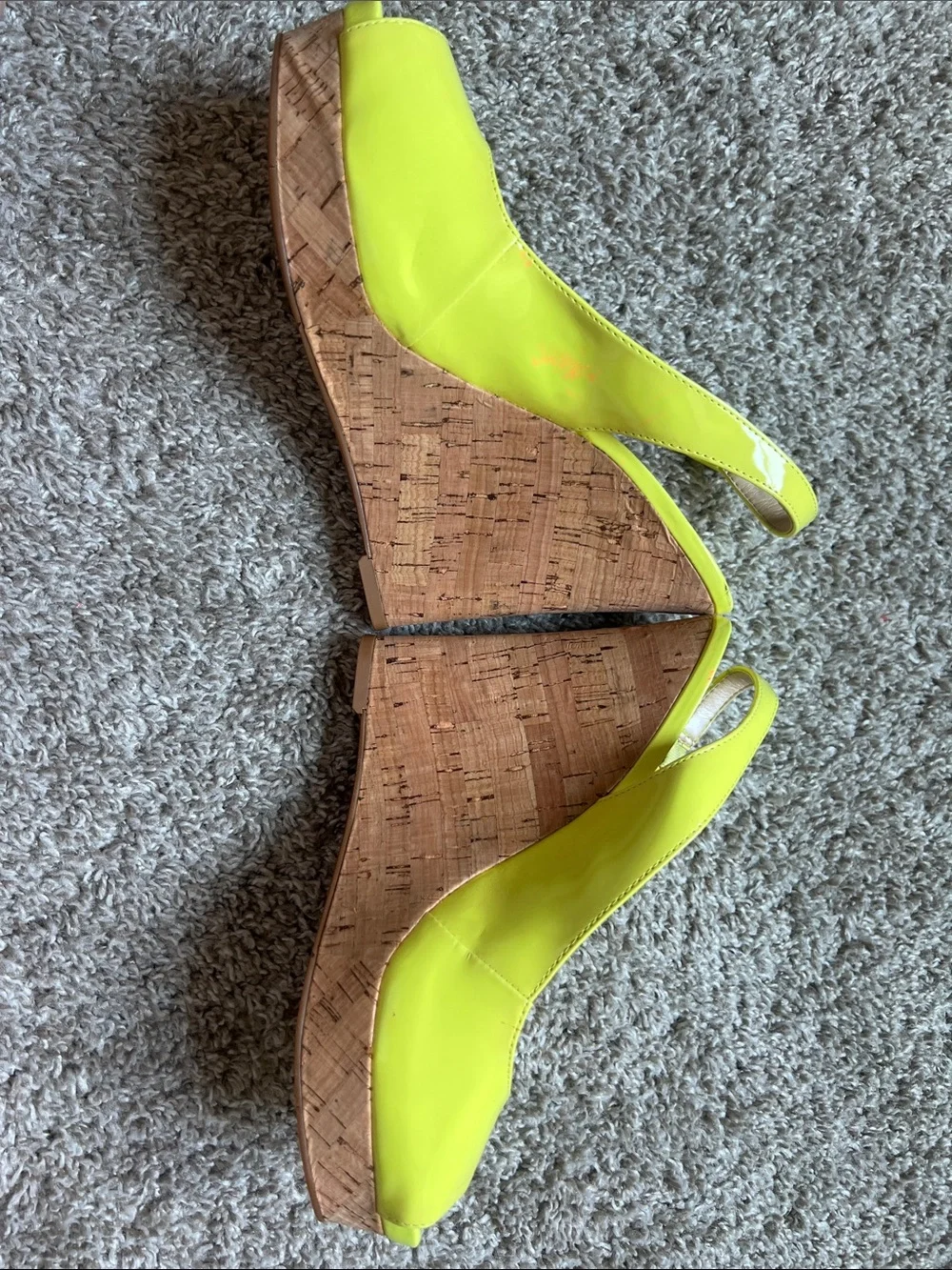 Nine West Bright Yellow Patent Peep-Toe Slingback Platforms